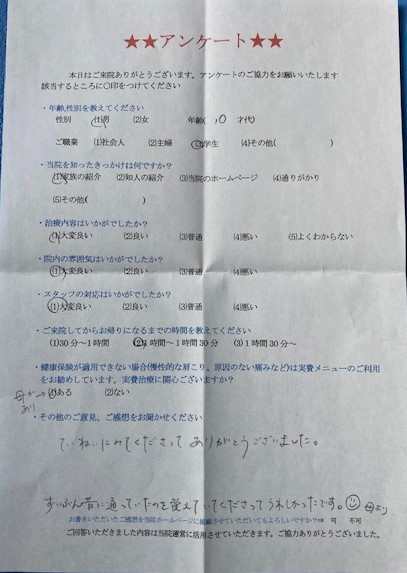 ていねいにみてくださってありがとうございました。・・・と患者様の声をいただきました。