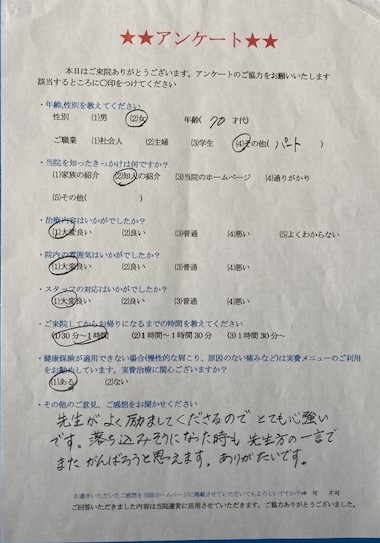 先生がよく励ましてくださるので・・・と患者様の声をいただきました。