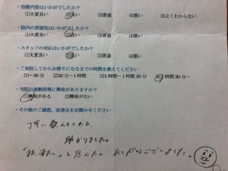 丁寧に教えてくれて助かりました。「また、来たい」と思えた。ありがとうございました。と 患者様の声 をいただきました。