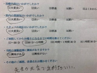 先生が元気で気持ちがいい。と 患者様の声 をいただきました。