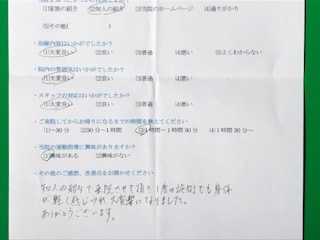 知人のご紹介で来院させていただき　と 患者様の声 をいただきました。