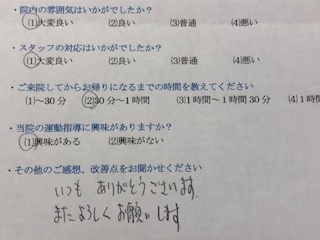 いつもありがとうございます。　と 患者様の声 をいただきました。