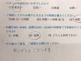 ありがとうございます。　と 患者様の声 をいただきました。