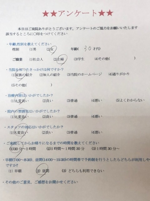  患者様の声 をいただきました。