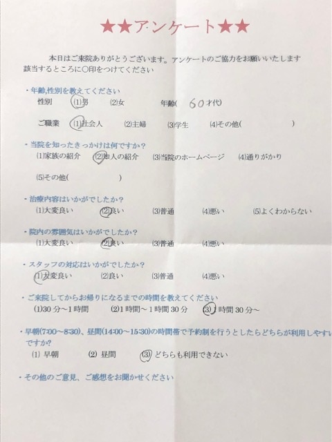  患者様の声 をいただきました。