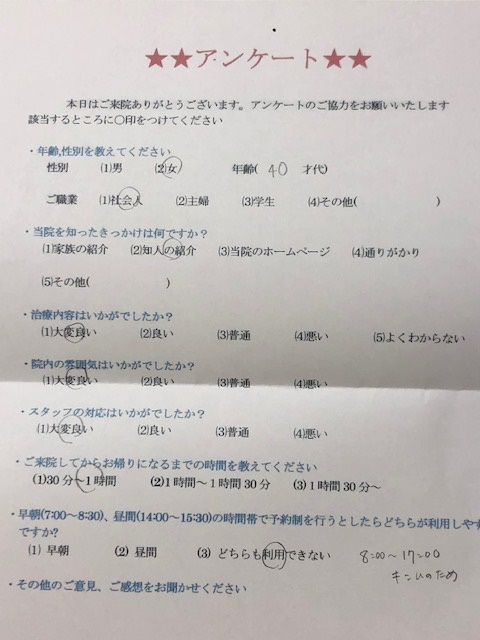  患者様の声 をいただきました。