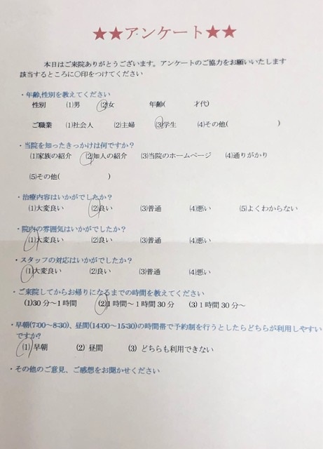  患者様の声 をいただきました。