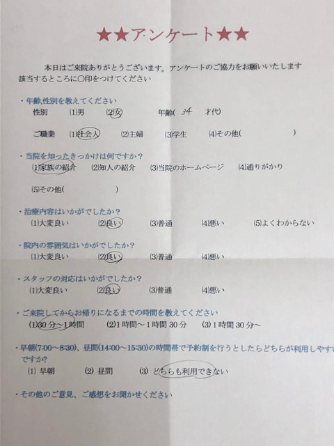  患者様の声 をいただきました。