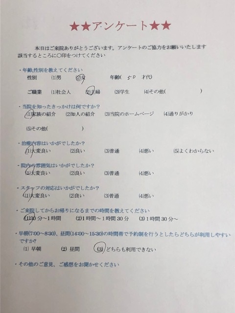  患者様の声 をいただきました。