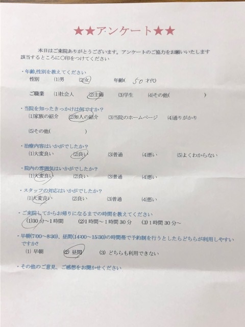  患者様の声 をいただきました。