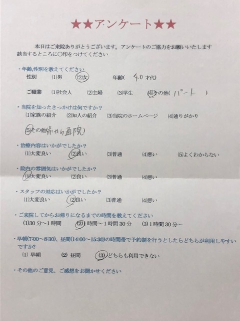  患者様の声 をいただきました。