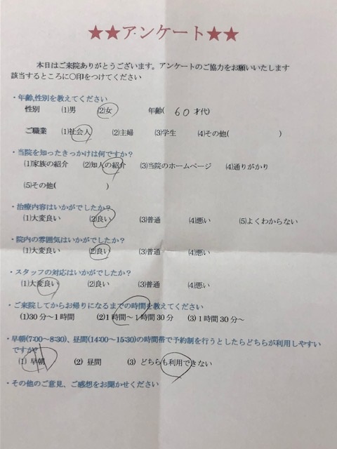  患者様の声 をいただきました。