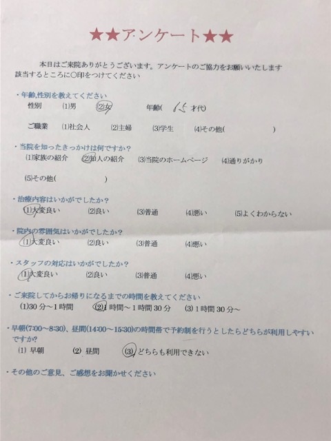  患者様の声 をいただきました。