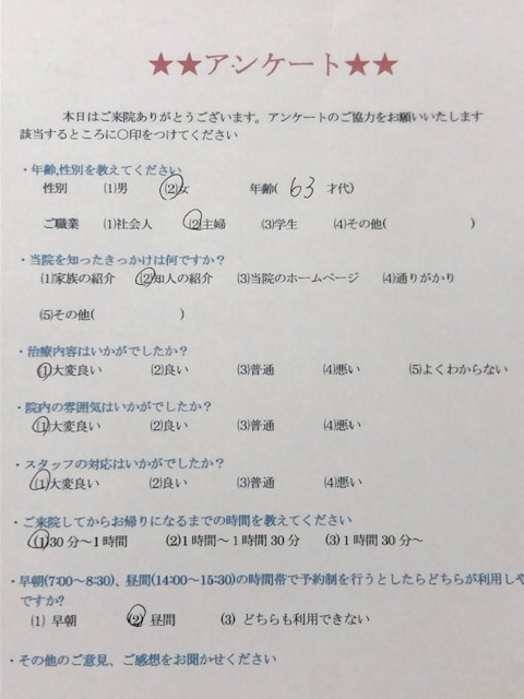  患者様の声 をいただきました。