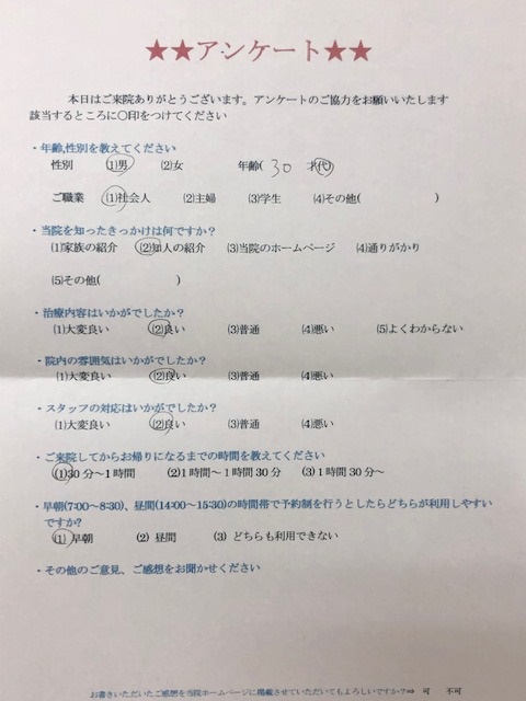  患者様の声 をいただきました。