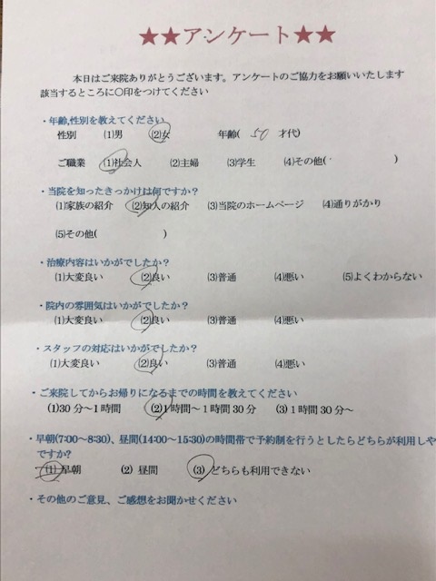  患者様の声 をいただきました。