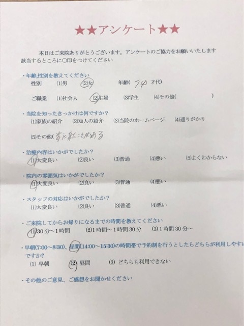  患者様の声 をいただきました。