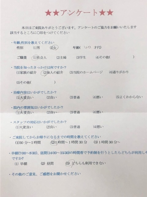  患者様の声 をいただきました。