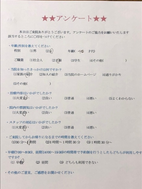  患者様の声 をいただきました。