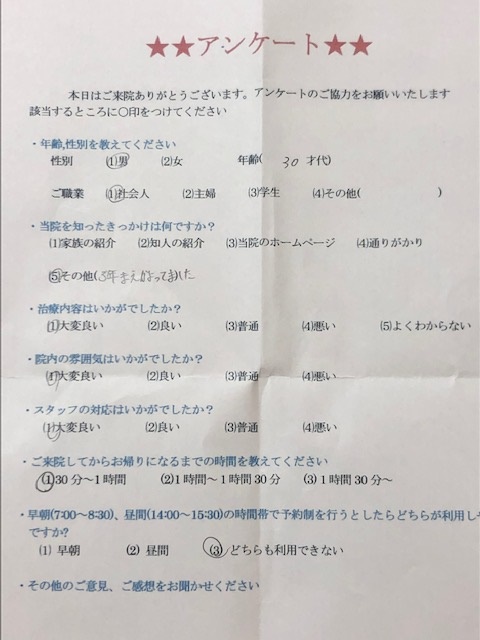  患者様の声 をいただきました。