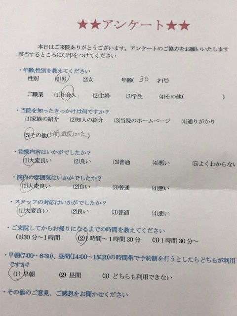  患者様の声 をいただきました。