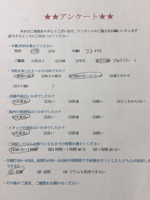  患者様の声 をいただきました。