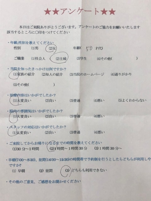  患者様の声 をいただきました。