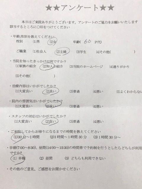  患者様の声 をいただきました。