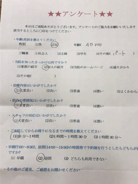  患者様の声 をいただきました。