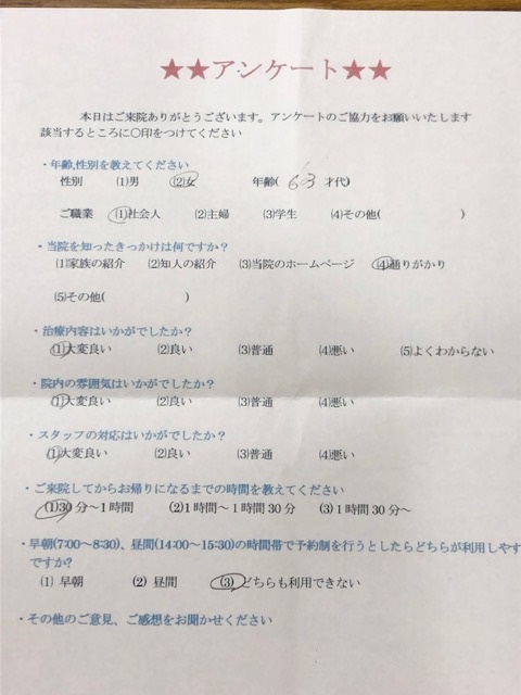  患者様の声 をいただきました。