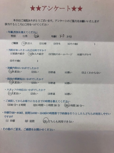  患者様の声 をいただきました。