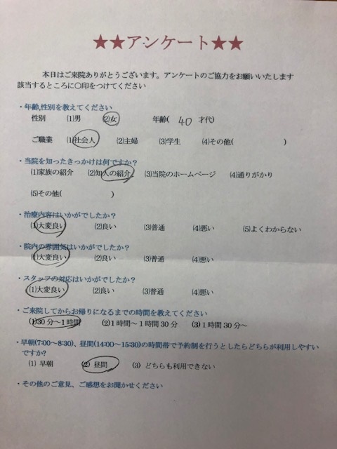  患者様の声 をいただきました。