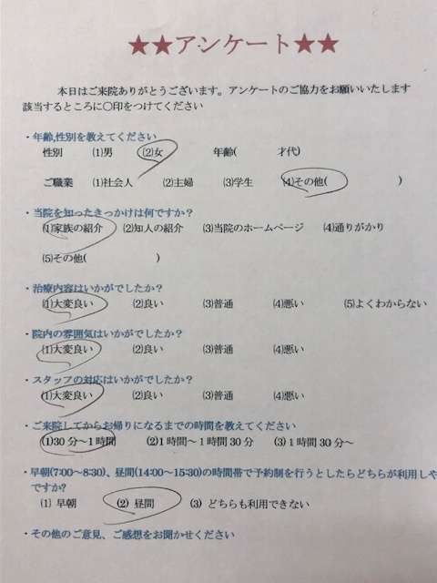  患者様の声 をいただきました。