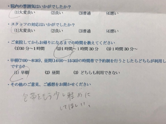 包帯をもう少し　　と 患者様の声 をいただきました。