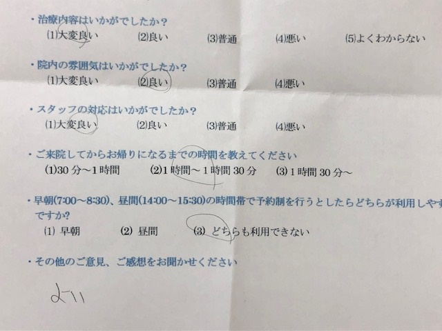 よい　と 患者様の声 をいただきました。