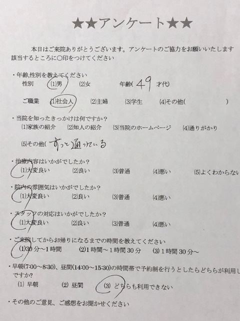  患者様の声 をいただきました。