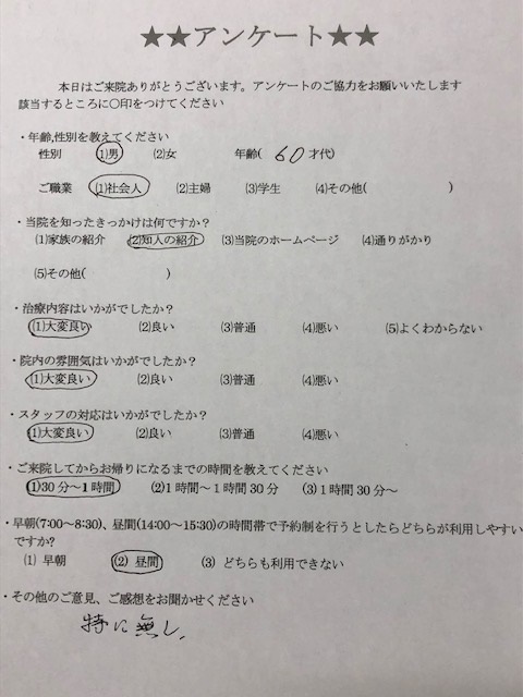 特に無しと　 患者様の声 をいただきました。