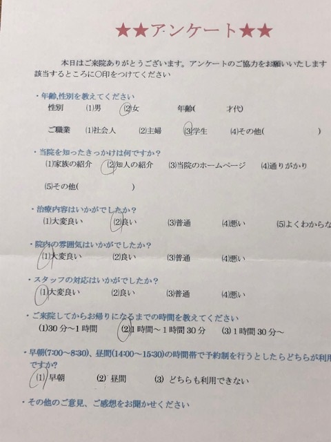  患者様の声 をいただきました。