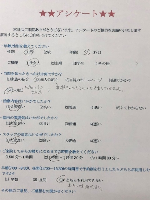  患者様の声 をいただきました。