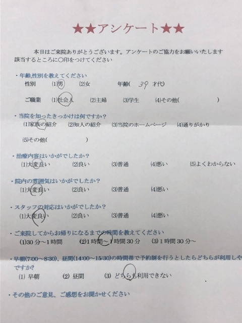  患者様の声 をいただきました。