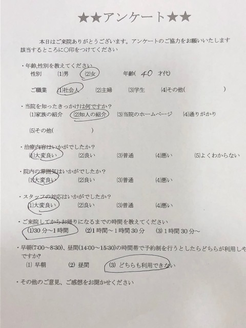  患者様の声 をいただきました。