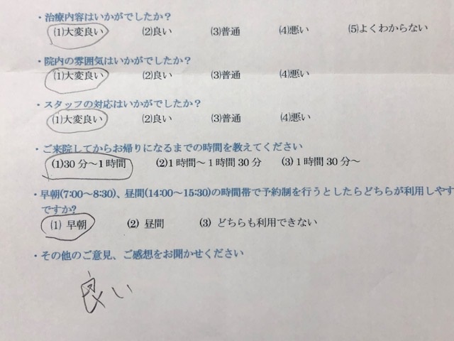 良い　と 患者様の声 をいただきました。