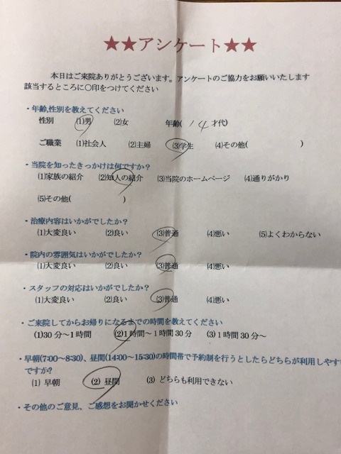  患者様の声 をいただきました。