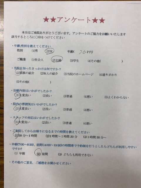  患者様の声 をいただきました。