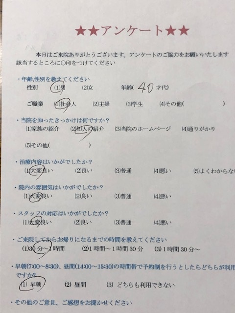  患者様の声 をいただきました。