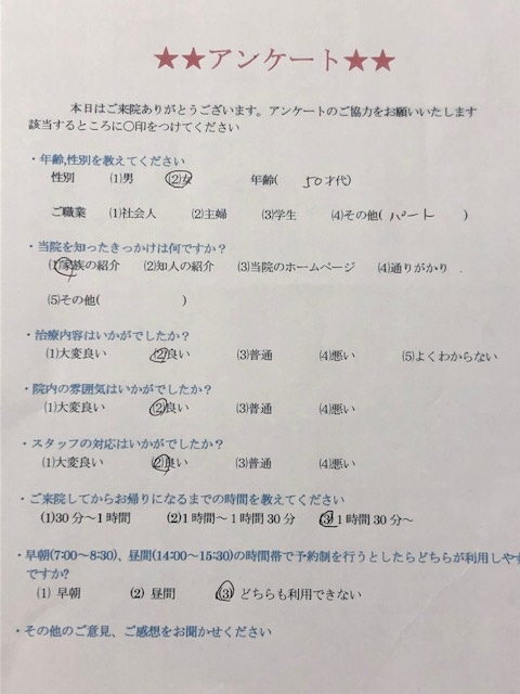  患者様の声 をいただきました。