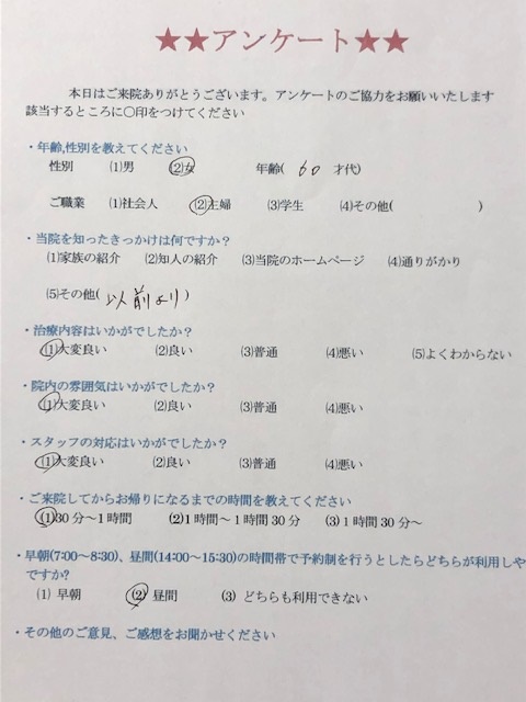  患者様の声 をいただきました。