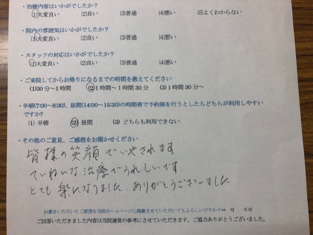皆様の笑顔　と 患者様の声 をいただきました。