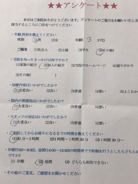  患者様の声 をいただきました。