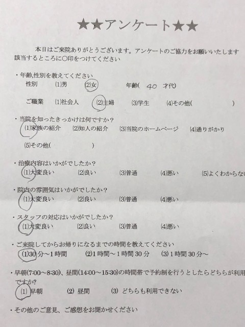  患者様の声 をいただきました。